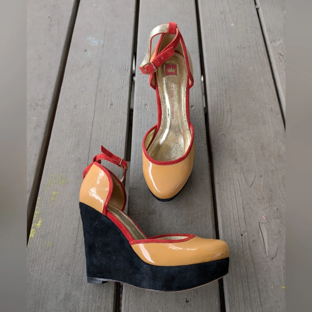 Elaine Turner Colorful Ankle Strap Platform‎ Heels 6 Patent Leather Retro Pinup